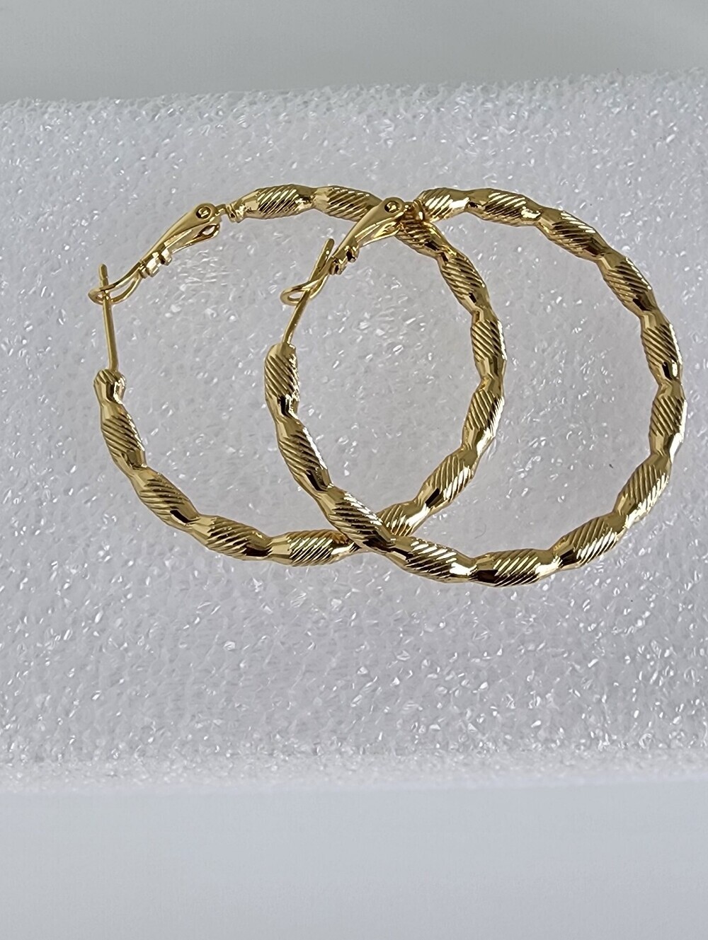 35MM Gold Plated Twisted Hoop Earrings Textured Statement Hoops Gift Her